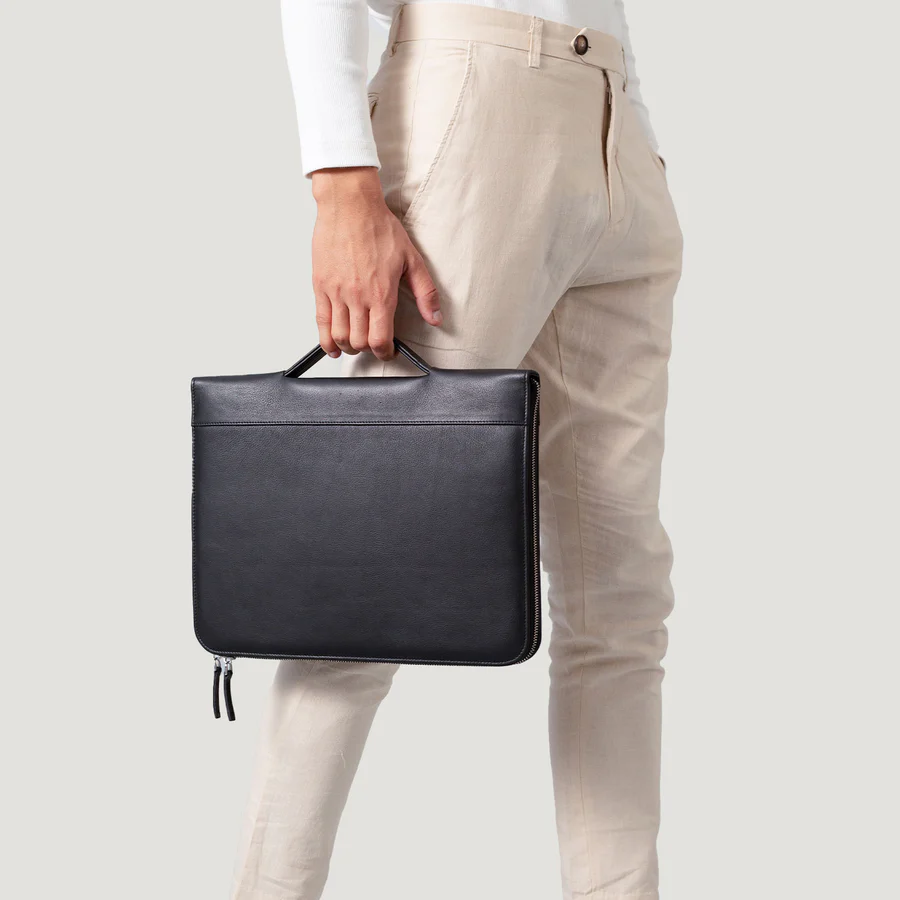 black leather folio case