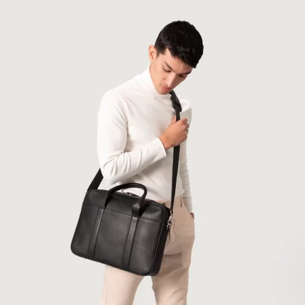 mens black leather briefcase
