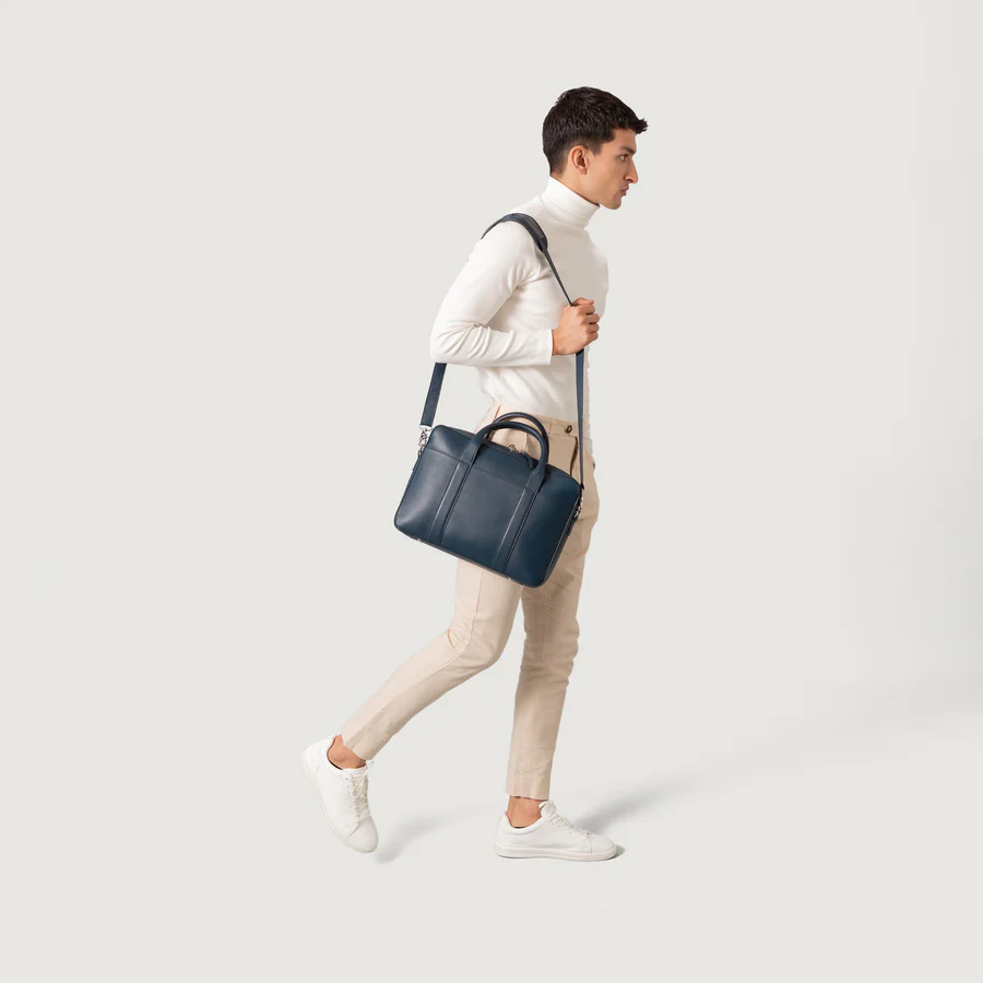 mens blue leather briefcase