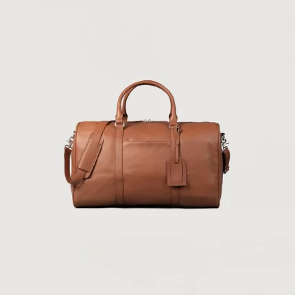brown leather duffle bag