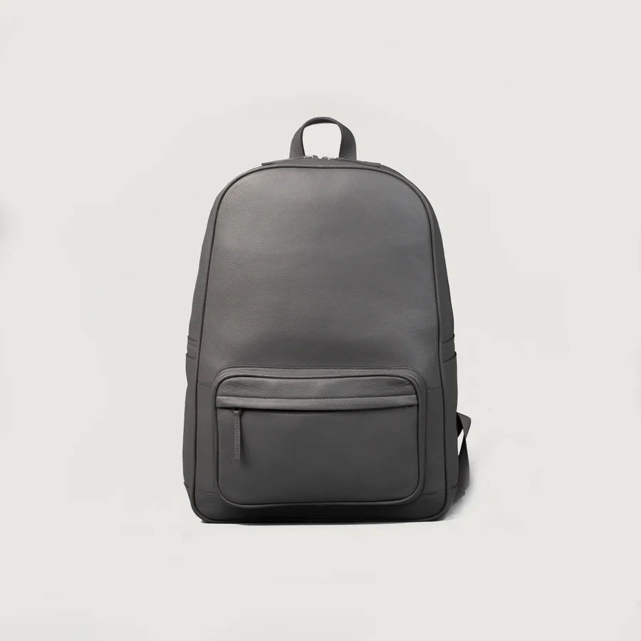 grey leather backpack
