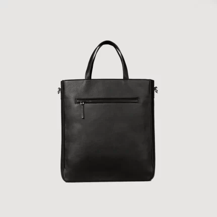 black leather tote bag with zipper