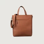 brown leather tote bag with zipper