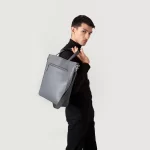 The Poet Grey Leather Tote Bag With Zipper - Image 5