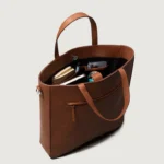 The Poet Cognac Brown Leather Tote Bag With Zipper - Image 7