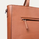 The Poet Cognac Brown Leather Tote Bag With Zipper - Image 8