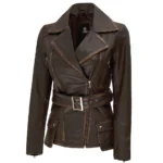 brown leather biker jacket for women