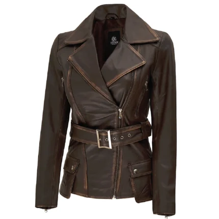 brown leather biker jacket for women