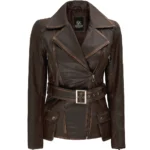 belted leather jacket for women