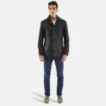 Leo Black Leather Coat for Men - Image 5