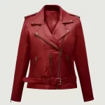 womens red leather jacket