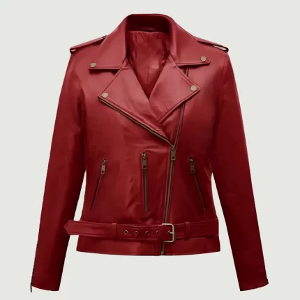 womens red leather jacket