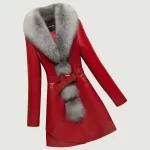 red faux leather coat