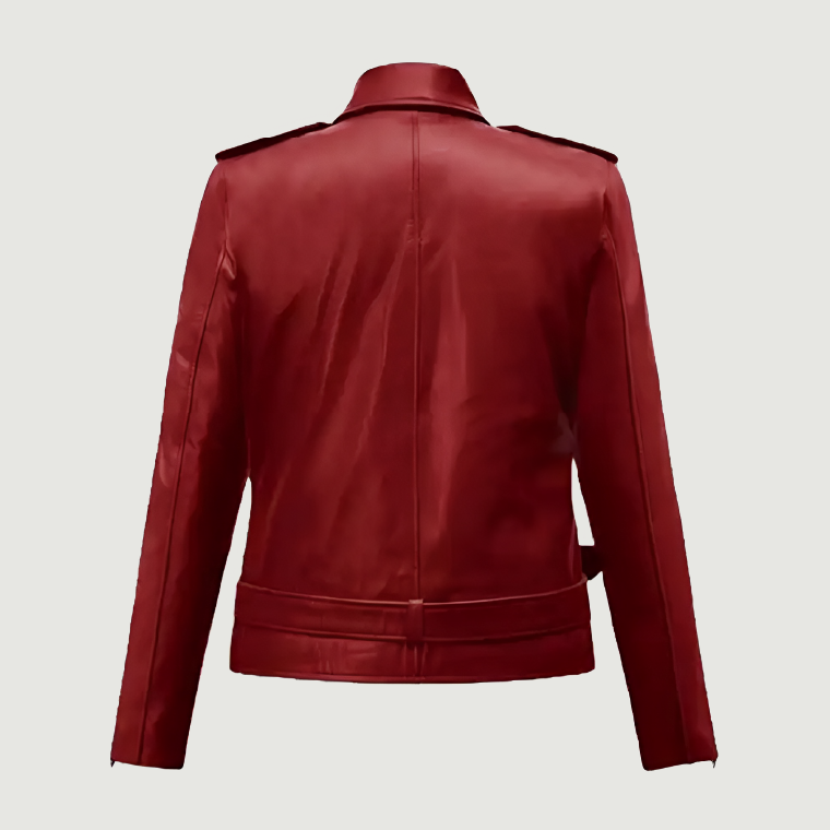 cropped red leather jacket