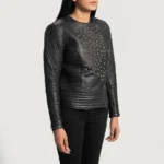 Celeste Women’s Black Studded Leather Jacket​ - Image 6