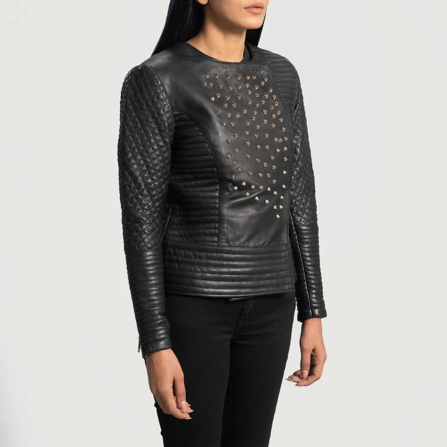 Celeste Women’s Black Studded Leather Jacket​ - Image 6