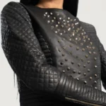 Celeste Women’s Black Studded Leather Jacket​ - Image 4