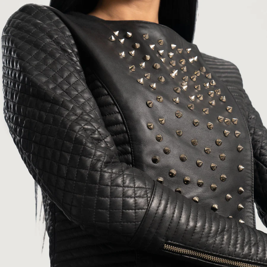 Celeste Women’s Black Studded Leather Jacket​ - Image 4