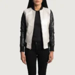Cole Women's Silver Leather Bomber Jacket - Image 5