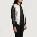 Cole Women's Silver Leather Bomber Jacket - Image 4