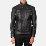 black leather moto jacket