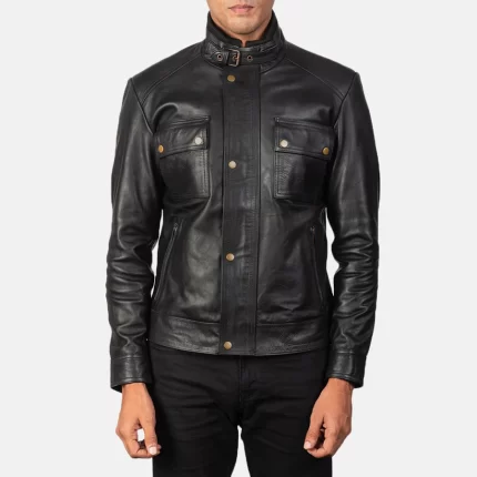 black leather moto jacket