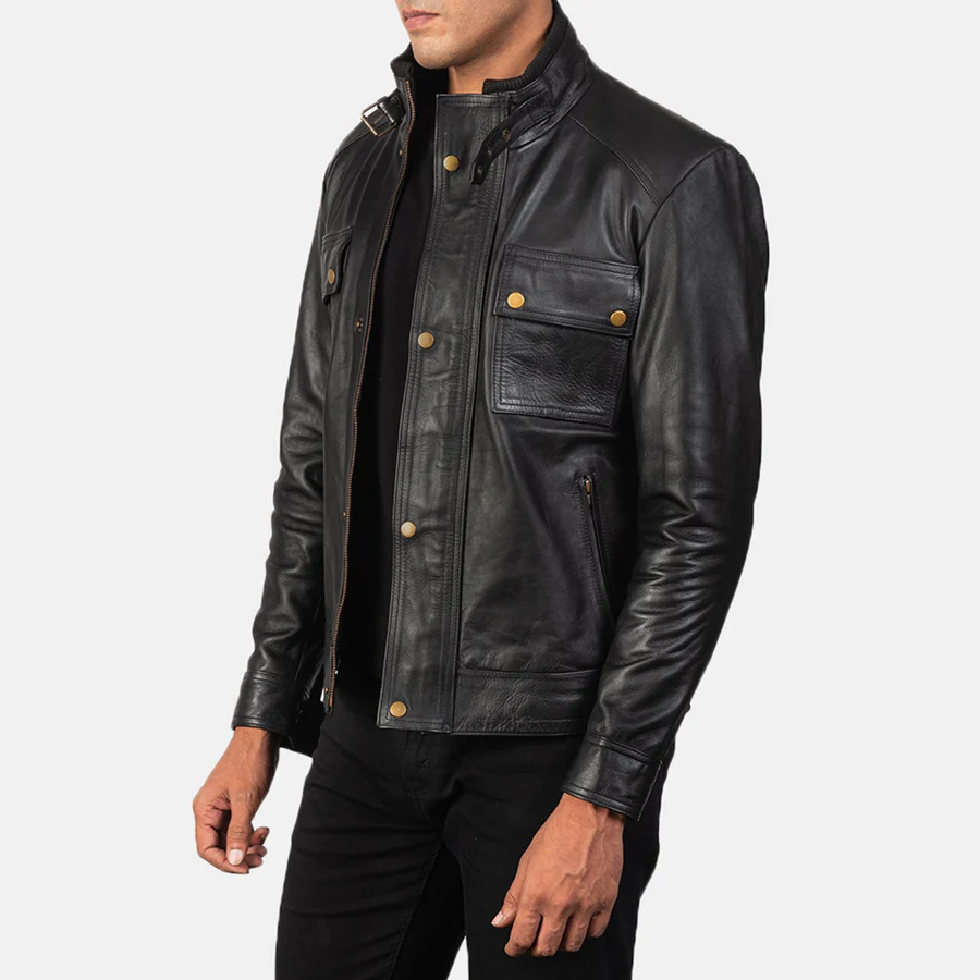Darren Black Leather Moto Jacket for Men - Image 4