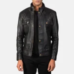 Darren Black Leather Moto Jacket for Men - Image 5