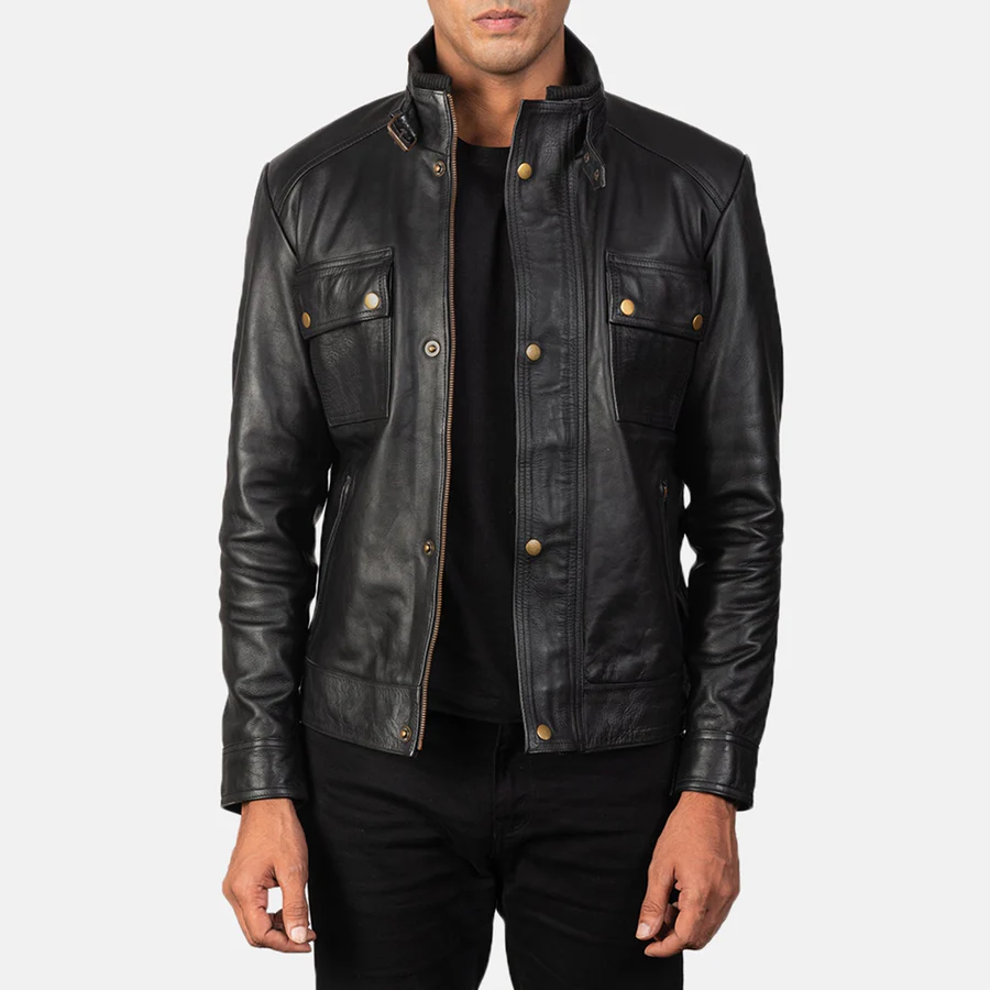 Darren Black Leather Moto Jacket for Men - Image 5