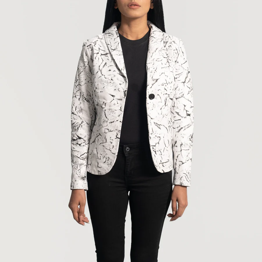 Donna Blake White Leather Blazer for Women - Image 4