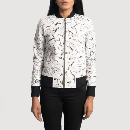 white leather bomber jacket women