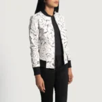 Donna Blake White Leather Bomber Jacket for Women - Image 5