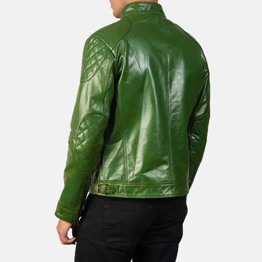 olive green leather biker jacket