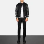 Harrison Men's Black Varsity Jacket with Leather Sleeves - Image 6