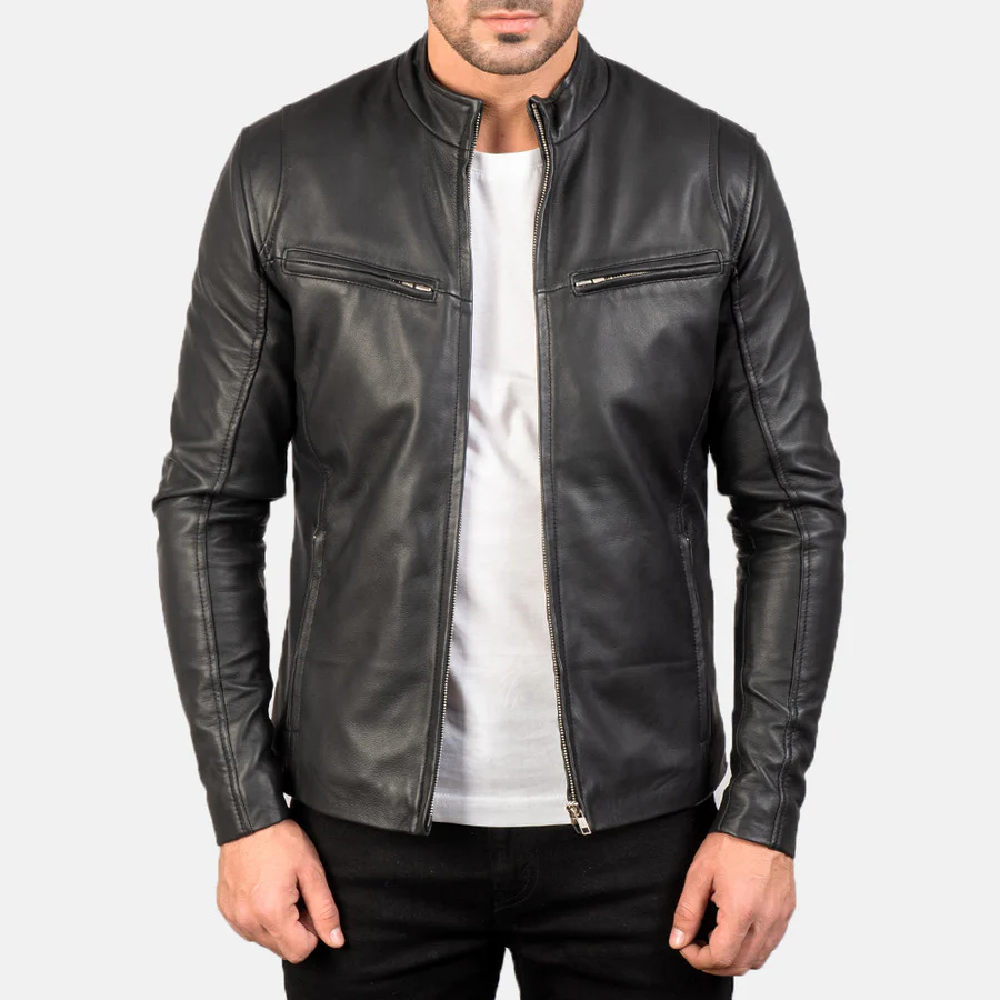 men's black leather jacket