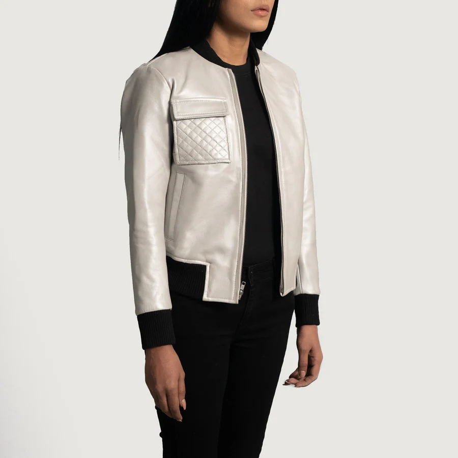 Lana Women's Silver Faux Leather Bomber Jacket - Image 5