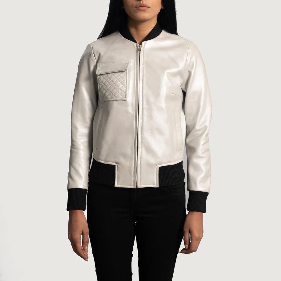 Lana Women's Silver Faux Leather Bomber Jacket - Image 4