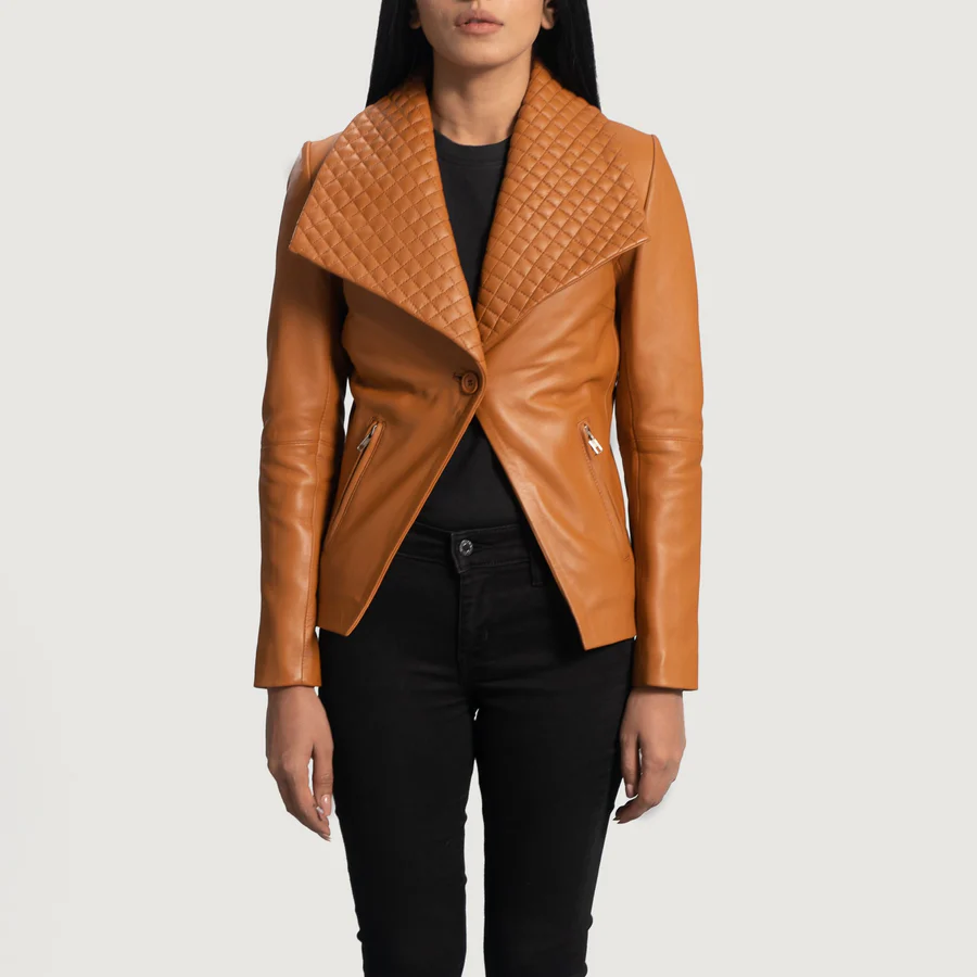 women's brown leather blazer
