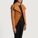 Lee Tan Brown Leather Blazer for Women - Image 4