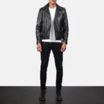 Allaric Alley Men's Black Leather Moto Jacket - Image 5