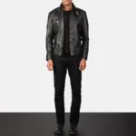 Darren Black Leather Moto Jacket for Men - Image 6