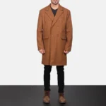 Claud Men's Long Khaki Brown Wool Coat