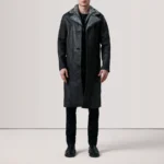Cai Distressed Black Leather Shearling Coat for Men - Image 4