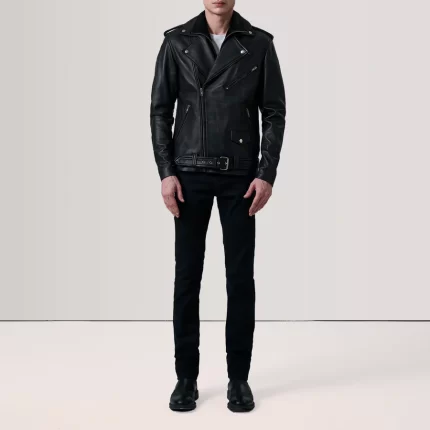 black leather biker jacket