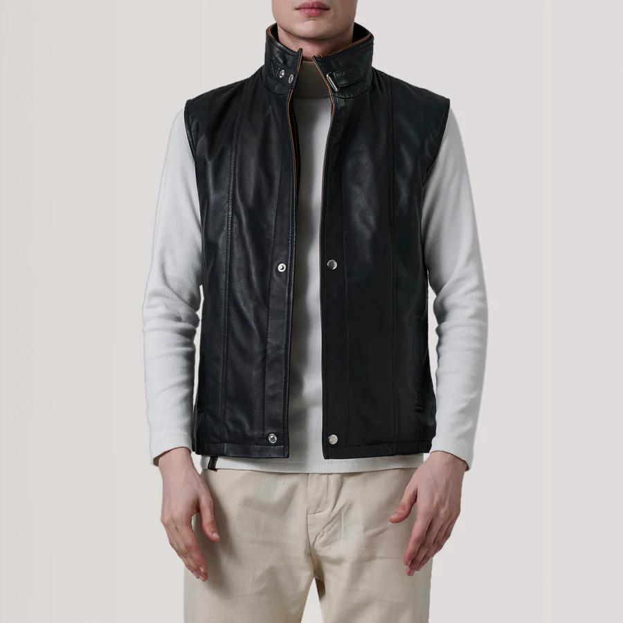Men's Black Leather Vest