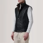 Band Collar Leather Vest