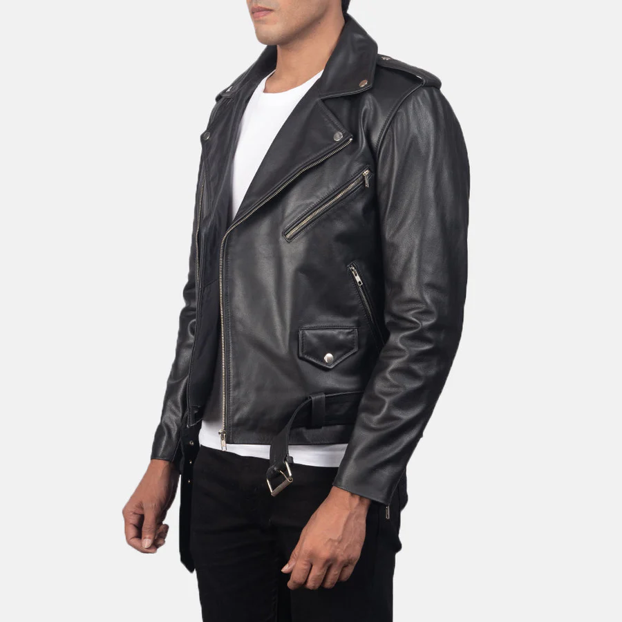 Allaric Alley Men's Black Leather Moto Jacket - Image 4