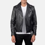 black leather moto jacket