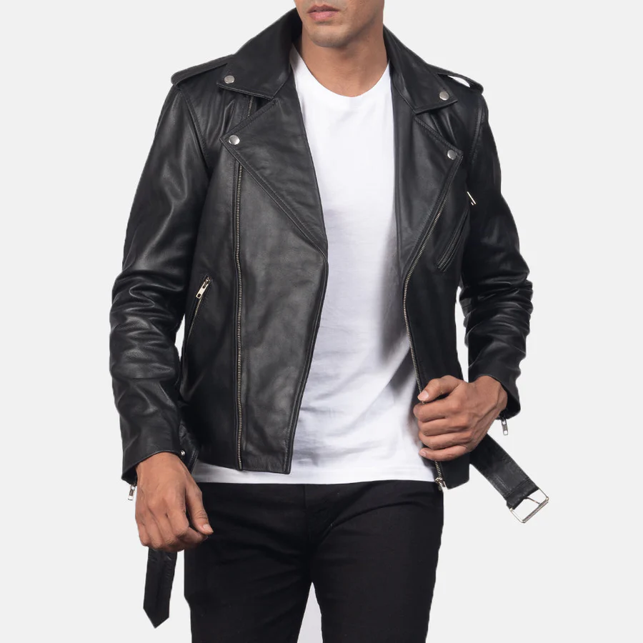Allaric Alley Men's Black Leather Moto Jacket - Image 6