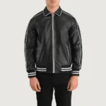 Cooper Men's Black Leather Varsity Jacket - Image 3